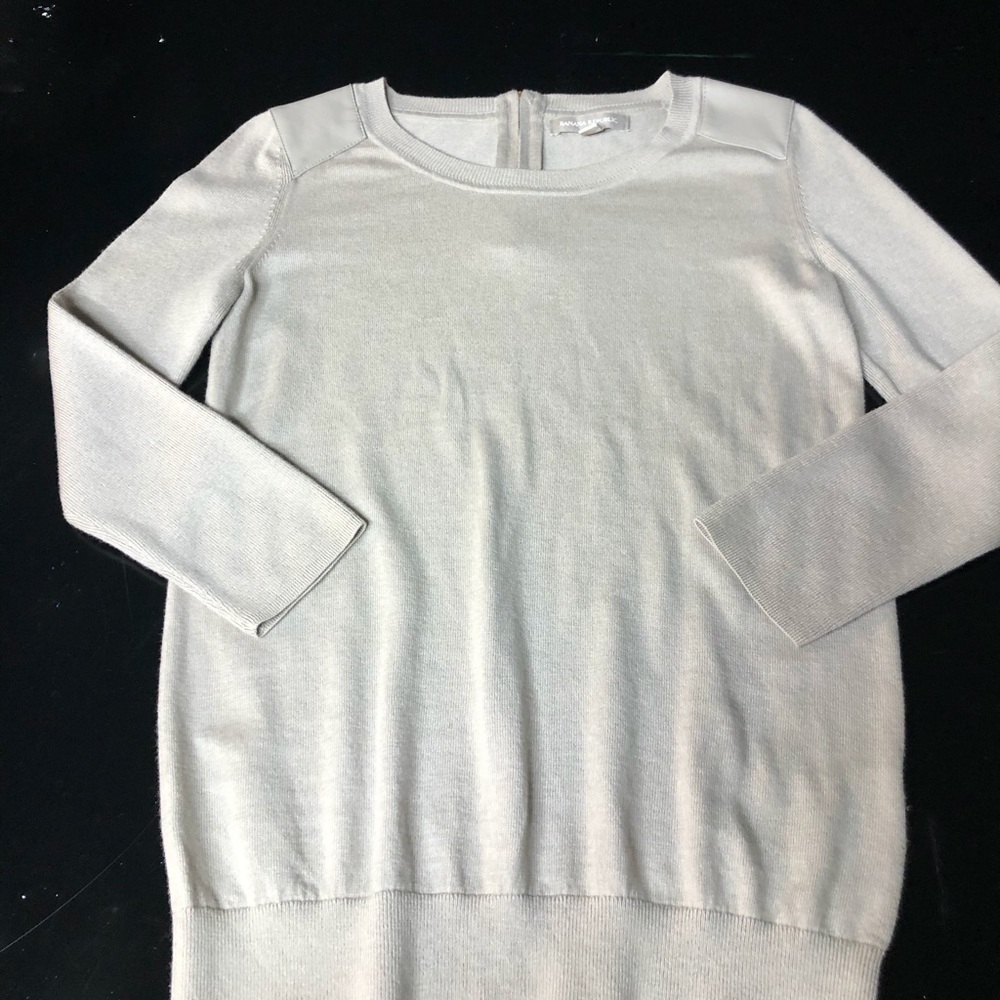 Tan sweater with leather shoulder detail Small